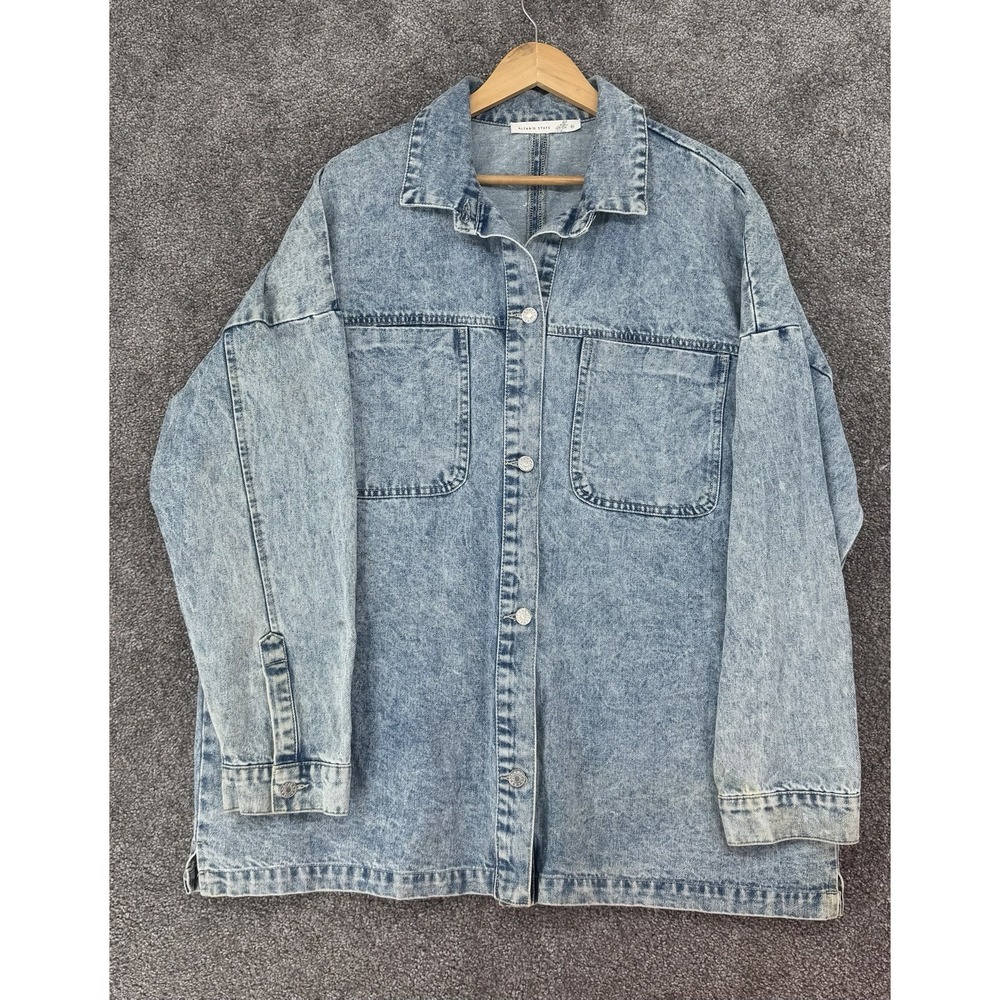 Altar'd State Women XL Oversized Acid Wash Denim Shacket Chore Jacket Blue